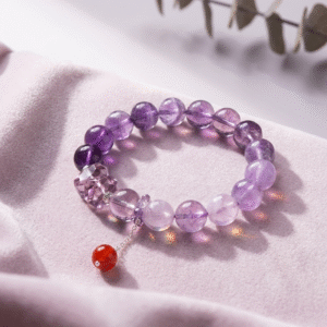 Pulseira de Ametista Natural com Detalhe em Ágata Vermelha