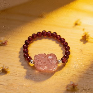 Anel de Granata e Quartzo Morango Natural - Amor, Vitalidade e Proteção