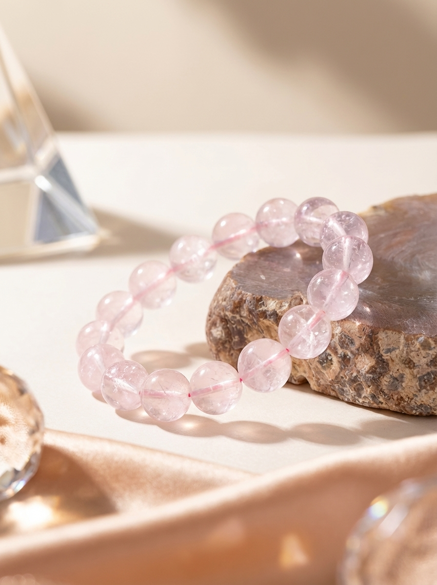 Pulseira de Quartzo Rosa Natural - Amor, Harmonia e Energia Positiva